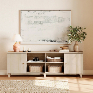 ISO9001 Factory Wholesale Simple Design TV <b>Cabinet</b> with Solid Wood Legs, Living Room Furniture Unit in Light Oak Color - Product Image 1