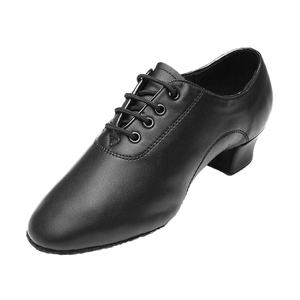 Zapatos de Baile Latino de Salón para Mujer, Negros, de Cuero Genuino, con Diseño de Cordones y Suela de Goma - Product Image 1