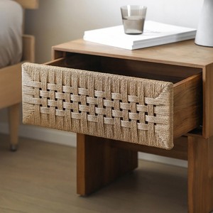 Woven Rattan Solid Wood Bedside <strong>Cabinet</strong> &amp; <strong>Side</strong> Table-Nordic Wabi-Sabi &amp; Vintage Styles-Oak &amp; <strong>Black</strong> Walnut-from China - Product Image 3