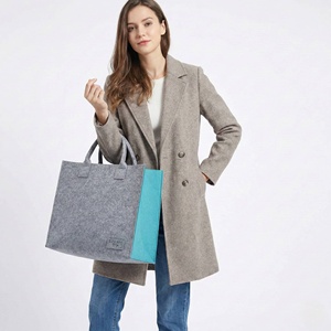 Bolsa de Mano Abierta Personalizada de Fieltro de Lana de Dos Tonos, Bordada, Negra y Gris, Ecológica, Reutilizable, para Mujeres, Regalos, Portátil, Compras, 35x30x15cm - Product Image 6