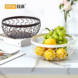 Ripai Iron Fruit <b>Basket</b> Round Metal <b>Storage</b> For Living Room Coffee Table Food Container - Product Image 4
