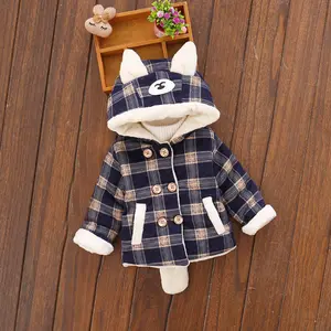 Wholesale Winter Baby Boys Cute Animal Clothes Boy Top Add Wool Plaid Hooded Coat