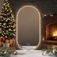 Miroir de salle de bain intelligent à LED de 4 mm, taille personnalisée OEM, éclairage tactile, cadre en métal, miroir mural ovale ou arqué pour vanité