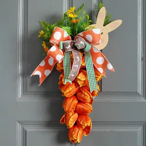 Nicro Festival-adorno de Pascuas, colgante de tulipán, zanahoria, conejo, flores artificiales, decoración de guirnalda para puerta