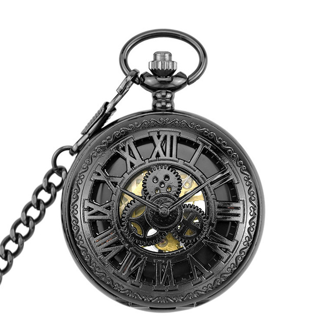 Mechanical Pocket Watch Roman Number Dial Skeleton Luxury Men Gear Pocket Watches