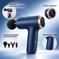 Pistolet de massage musculaire sans fil noir avec 4 vitesses, 4 têtes, écran LED et minuterie de 20 minutes pour massage par percussion du corps entier
