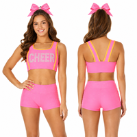 Ensemble d'entraînement de cheerleading personnalisé rose vif, collection complète, extensible dans les 4 sens, respirant, avec strass sécurisés