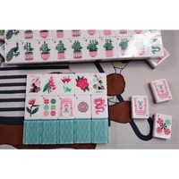 Jeu de Mahjong Tropical Rose Turquoise avec Tuiles Illustrées à Motifs Floraux, Tuiles Joker et Tuiles des Éléments pour Cadeau, Fête ou Soirée Jeux