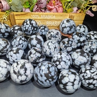 Prix de gros, haute qualité, sculptures en forme de boules de guérison en obsidienne flocon de neige naturelle pour la maison et les cadeaux