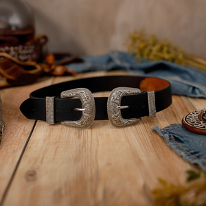 Cinturón de Cuero Genuino Angelina de 3.5cm X 100cm con Doble Hebilla, Estilo Occidental, Accesorio Casual para Mujer - Product Image 3