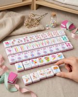 Jeu de Mahjong américain, 160 tuiles roses, en mélamine à 2 couches, thème Joyeux Anniversaire Américain, pour fête de fin d'année