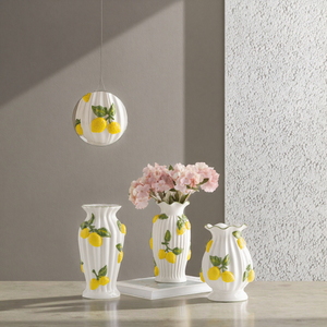 <span class=keywords><strong>Modison</strong></span> Umweltfreundliche Moderne Kunst Glasierte Keramik Tischvase mit Zitronenmuster Getrocknete Kunstblumen Wohndekoration - Product Image 3