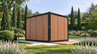Module de bureau préfabriqué modulaire Europe-Amérique pour jardin, studio de travail en conteneur, revêtement bois, design moderne pour villa et appartement