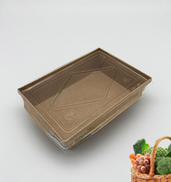 Conteneur alimentaire jetable écologique en papier kraft épaissi avec couvercle transparent pour salades, nouilles et plus