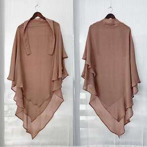 ロングサテンシルクコットンサテンヒジャブスカーフ-2層モデストアバヤギルバブイスラム女性イード・アル・フィトル礼拝服結婚式宗教用 - Product Image 3