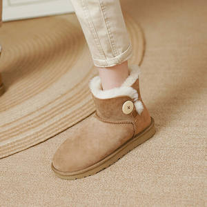 חורף שלג מגפיים חורף נשים מגפונים חום עור זמש חום פרווה חמה נוח כפתור קישוט מגפי שלג - Product Image 5