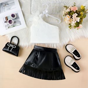 <span class=keywords><strong>Chaleco</strong></span> Casual para Niñas, Nuevo Estilo <span class=keywords><strong>de</strong></span> Moda, con Flores Tridimensionales, Tirantes Cruzados, Borlas, Cuero PU Transpirable, Falda - Product Image 5