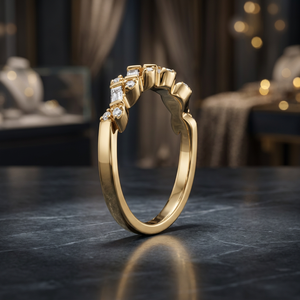 Anillo de Boda de Oro Amarillo de 14K con Diamantes Cultivados en Laboratorio, Corte Baguette y Redondo - Product Image 3