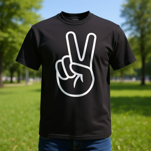 Camiseta con Símbolo de Paz, Diseño Gráfico en Blanco y Negro, Camiseta con Gestos en Forma de V - Product Image 3