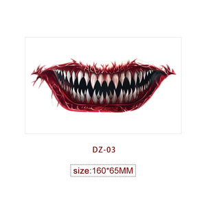 Tatouage temporaire autocollant de déguisement Halloween <span class=keywords><strong>Horreur</strong></span> <span class=keywords><strong>Thriller</strong></span>, motif grande bouche, impression par transfert à l'eau, imperméable, pour décoration corporelle - Product Image 5