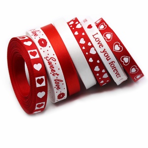 Suporte personalizado Dia dos Namorados Impresso Coração Valentine Silk Satin Dois Lados Edged <span class=keywords><strong>Ribbon</strong></span> para Gift Flower Package - Product Image 1