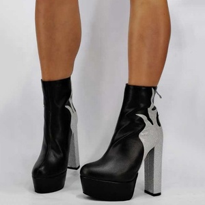 Bottines à talon épais et plateforme haute pour femme, bout rond, fermeture éclair arrière, grande taille 43, style concis - Product Image 2