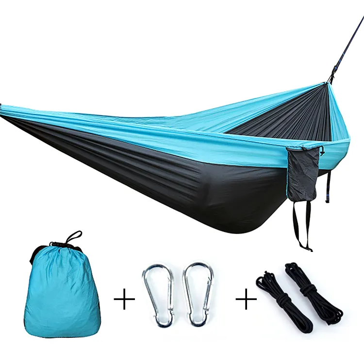 Hamac double en nylon pour camping en plein air Tissu de parachute filé en nylon Patchwork de couleurs Hamac portable ultraléger