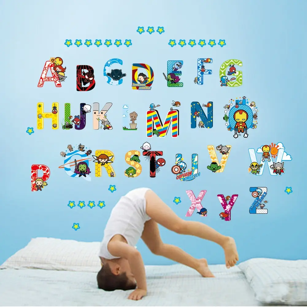 Alphabet 3D Wood Wall Decals for Kids' Rooms and Classrooms Educational ABC Letter Stickers for Bedroom Playrooms Art-Themed
