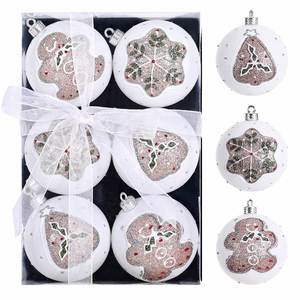 Lot de 6 Boules de Noël Modernes Blanches et Dorées Peintes à la Main, Incassables, Pailletées, Motifs Renne et Flocon de Neige pour Arbre - Product Image 1