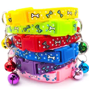 Collar de nailon para mascotas, suministros para perros pequeños y medianos, estampado de hueso, multicolor, venta al por mayor