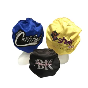 Customized Logo Printing 100% Human Virgin Hair Packaging Sleep Double Layer Satin Bonnets With Logo wholesale designer bonnets