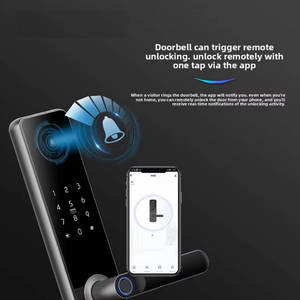Serrure <span class=keywords><strong>de</strong></span> porte intelligente compatible avec l'application Tuya, stockage sur le cloud, sécurité intelligente, alliage d'aluminium, empreinte digitale, carte, mot <span class=keywords><strong>de</strong></span> passe, clé - Product Image 5