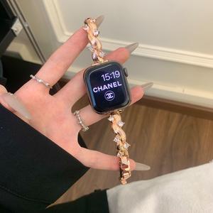 <span class=keywords><strong>Bracelet</strong></span> en métal diamanté pour <span class=keywords><strong>Apple</strong></span> <span class=keywords><strong>Watch</strong></span> S10, SE3, S11, S987, compatible avec les modèles féminins - Product Image 4