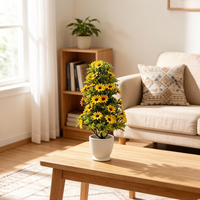 Petit arbre artificiel en forme de tournesol avec piquet de fixation au sol, assemblage en 2 parties, sans pot, décoration florale pour jardin, pelouse, cour, terrasse
