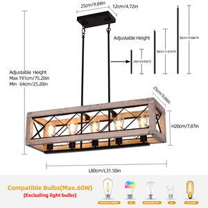 American <b>Industrial</b> Style E26 Chandeliers & Pendant <b>Lights</b> Large Wooden Dining Hanging Lamp Modern Indoor Farmhouse Easy Ceiling - Product Image 6