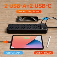 Protecteur de surtension multiprise 10 prises secteur 4 ports USB C répertoriés UL rallonge de bureau à montage mural pour le bureau à domicile américain