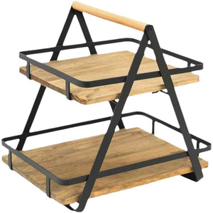 ชั้นวางของในครัวเหล็กและไม้ 2 ชั้น สำหรับจัดระเบียบผลไม้ ผัก ขนมขบเคี้ยว ขนมอบ และของใช้จำเป็นในชีวิตประจำวัน - Product Image 1