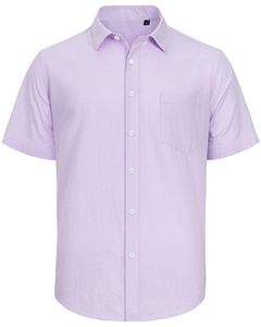 Wholesale <b>Men's</b> Anti-Wrinkle Cotton <b>Linen</b> <b>Shirts</b> <b>Short</b> <b>Sleeve</b> Button Up Vacation Beach Tops with Pocket - Product Image 6