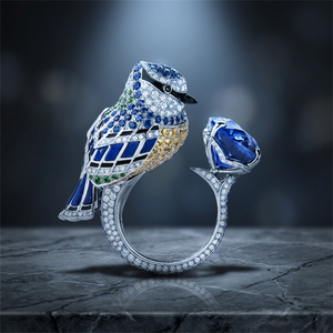 Bague de cocktail unisexe de luxe en argent sterling, zircon taille radiant, forme ovale, motif animal perroquet, modèle LAVINA pour femme - Product Image 2