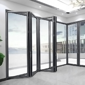 Porte coulissante pliante à double ouverture en aluminium, design à quatre volets, installation facile pour salons, balcons extérieurs, jardins et villas - Product Image 3