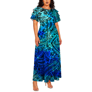 <span class=keywords><strong>Vestido</strong></span> de <span class=keywords><strong>Fiesta</strong></span> de Verano con Estampado Polinesio, Silueta de Sirena, Largo hasta el Suelo, de Seda de Leche Ecológica, Transpirable y Antiarrugas, con Mangas Cortas - Product Image 5