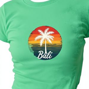 T-shirt court en tricot imprimé Y2K pour femme, silhouette de palmier de Bali, coupe ajustée - Product Image 1