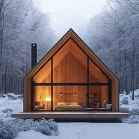 Chalet triangulaire à deux étages en forme de A avec un balcon charmant, villa de luxe à double étage avec terrasses pour maison préfabriquée triangulaire