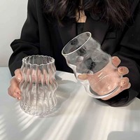 Vaso de Vidrio de Borosilicato de Pared Simple Personalizado para Café, Vasos Ondulados para Beber, para Restaurante
