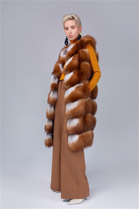 Abrigo de Piel de Zorro Blanco Largo para Invierno, Manga Tres Cuartos, Abrigo de Piel de Zorro Rojo con Parches para Mujer, Chaleco de Piel de Zorro para Mujer, Abrigo de Visón - Product Image 4