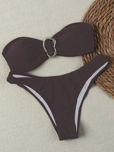 ชุดบิกินี่เกาะอกเกาะอกลายดอกไม้สำหรับผู้หญิงชุดว่ายน้ำสายหนังผ่าสูงกำหนดโลโก้ได้เอง2025 - Product Image 5