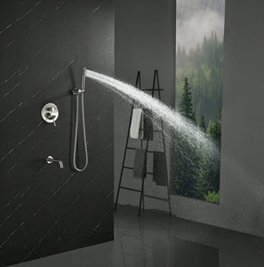 Ensemble de douche mural encastré avec mitigeur bain-douche en laiton à double poignée et jet pluie, avec cartouche céramique - Product Image 2