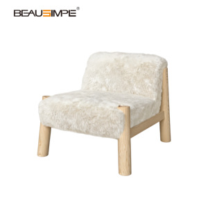 Sillón Individual Adiada, Acogedor, Tapizado en Peluche, Patas de Madera Blanca Encerada, Silla Decorativa de Descanso para Villa - Product Image 6