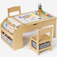 Table d'activités en bois convertible 5-en-1 pour enfants et ensemble de 2 chaises, bureau de jeu créatif pour tout-petits avec porte-rouleau de papier et tiroirs de rangement