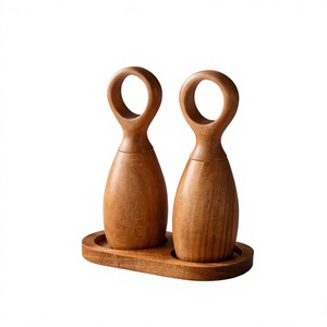 Juego de Molinillos de Sal y Pimienta Ecológicos de Madera de Acacia con Mecanismo Giratorio, Recargables Manualmente, Base de Madera, Capacidad de 120 ml - Product Image 2